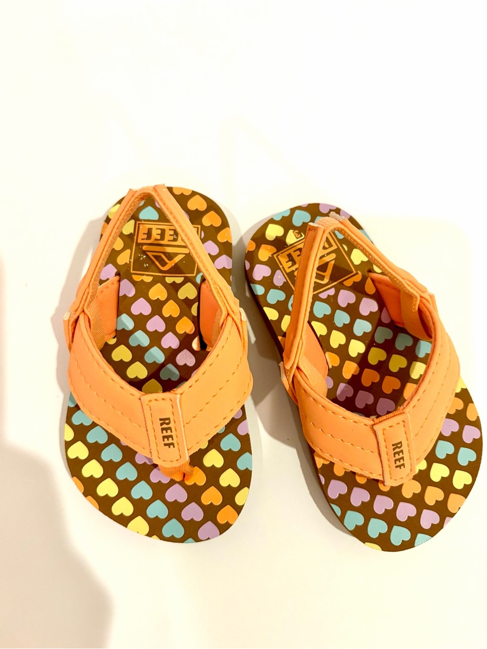 Reef Kids Orange Heart-Patterned Flip Flops
